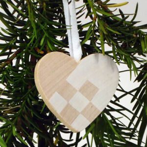 Heart Basket Ornament - Wooden - White
