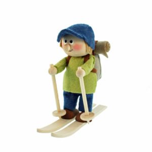 Backpack Skier Boy Ornament - Wooden/Felt - 4 1/2"