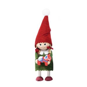 Elf Santa Girl with Dala Horse Ornament - Wooden/Felt