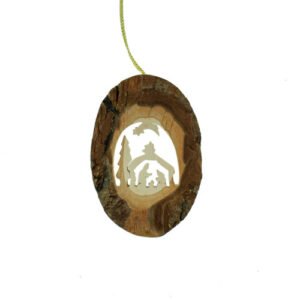 Bark Nativity Oval Ornament - 3"